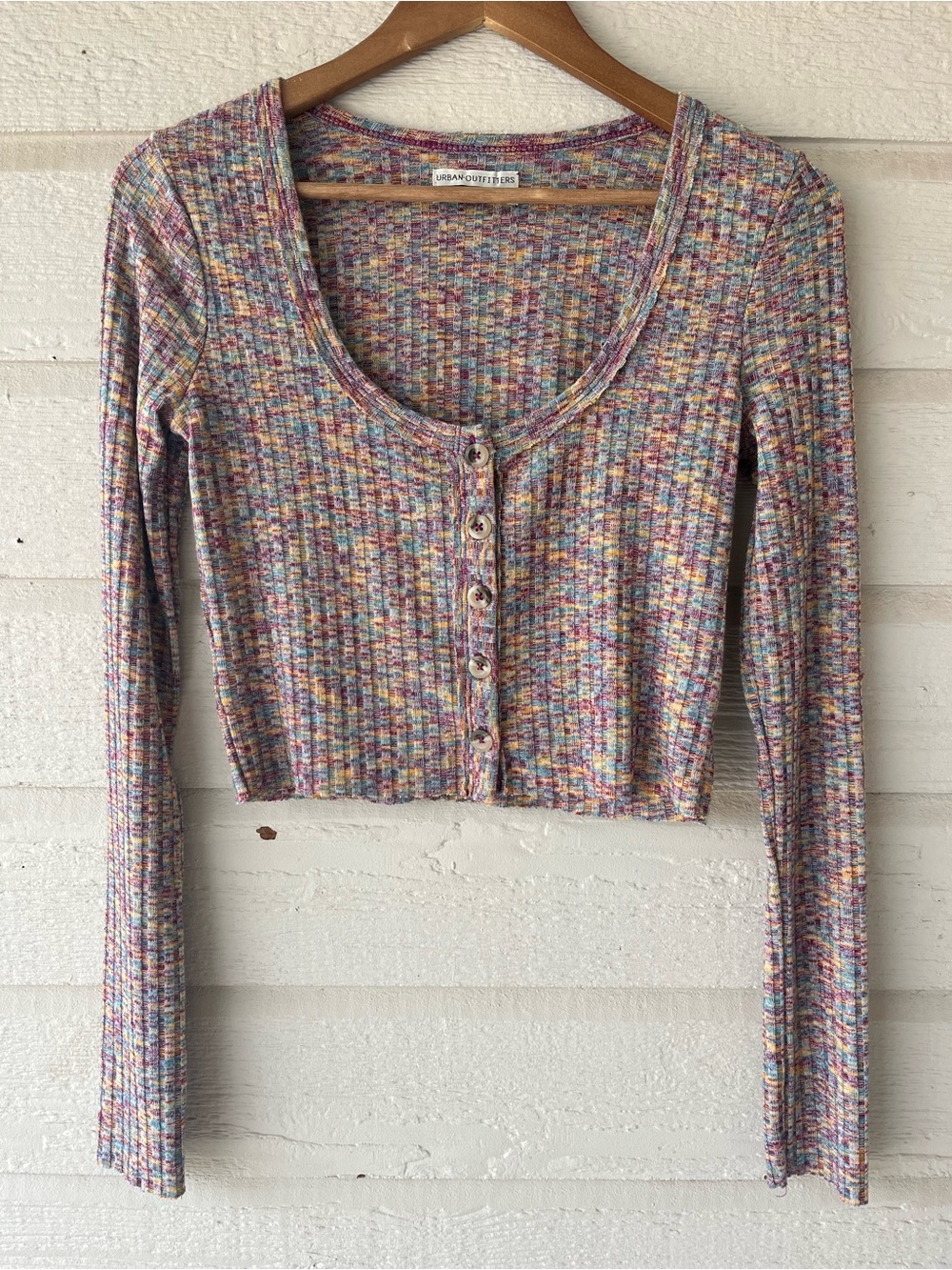Urban Outfitters Pastel Multicolor Ribbed Button-Front Crop Top